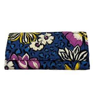 Vera Bradley African Violet Floral Trifold Clutch Wallet With Card Slots & ID Wi